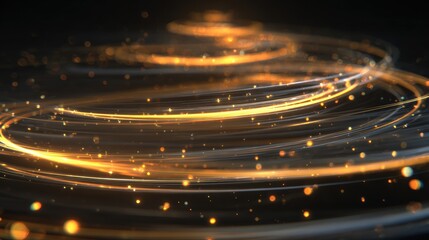 Poster - Abstract golden light trails swirl gracefully against a dark background, creating a mystical and dynamic visual effect.