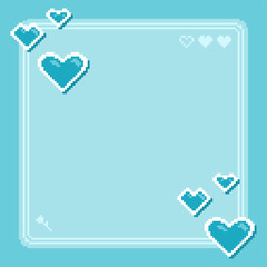 Poster - Blue Pastel Cute Crystal Heart Frame Background, Pixel Art Style