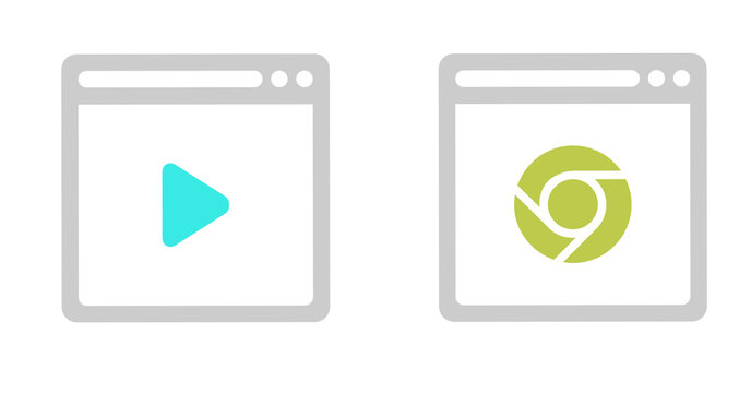 Modern Browser Window Icons: Play Button and Chrome Symbol, Minimalist Design