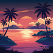 © Fatik Arts - Tropical sunset on a serene beach with palm tree silhouettes by the ocean