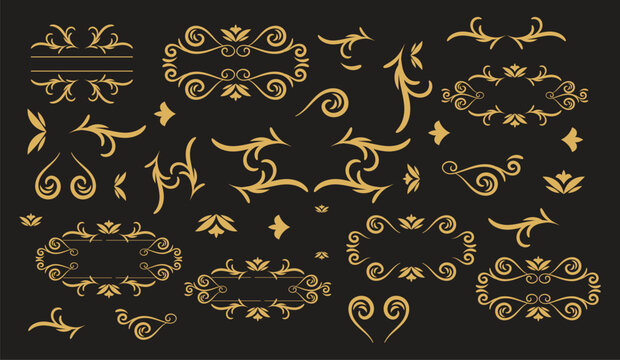 Swirl ornament stroke. Ornamental curls, swirls divider and filigree ornaments vector illustration set