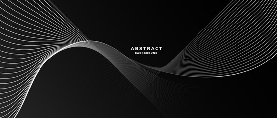 Wall Mural - Minimal black and white abstract background with flowing geometric lines