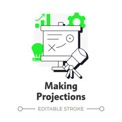 Poster - Making projections flat outline concept icon. Future requirements prediction. Step in capacity management processes. Modern line illustration with green glyphs. Conceptual visual. Easy to edit
