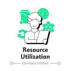 Poster - Resource utilization flat outline concept icon. Strategic efficient usage of resources. Benefit of capacity management. Modern line illustration with green glyphs. Conceptual visual. Easy to edit
