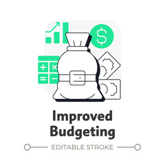 Poster - Improved budgeting flat outline concept icon. Reduce financial surprises and failures. Benefit of capacity regulation. Modern line illustration with green glyphs. Conceptual visual. Easy to edit