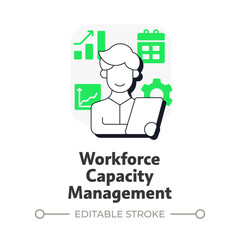 Poster - Workforce capacity management flat outline concept icon. Forecasting labor needs. Human resources organization. Modern line illustration with green glyphs. Conceptual visual. Easy to edit