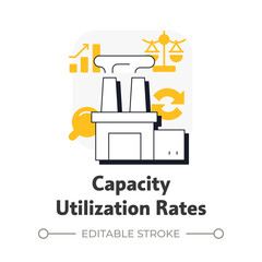 Poster - Capacity utilization rates flat outline concept icon. Identify waste and overuse. Resource management metric. Modern line illustration with green glyphs. Conceptual visual. Easy to edit