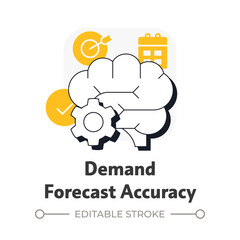 Poster - Demand forecast accuracy flat outline concept icon. Better alignment of resources. Capacity management metric. Modern line illustration with yellow glyphs. Conceptual visual. Easy to edit