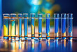 © Abdul - Test tube row in a medical laboratory with vibrant blue and red tones