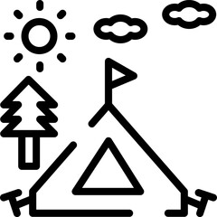 Fototapete - Camping Tent with Sun, Clouds, and Tree Icon Illustration