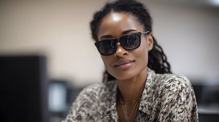 Poster - Focused woman using technology in an office setting
