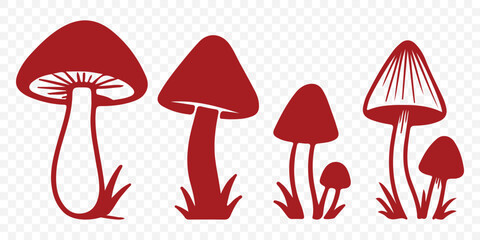 Poster - set of mushroom icon fungi silhouette symbols. Mushrooms vector silhouette on Transparent Background. EPS 10.