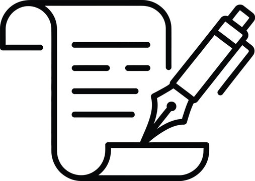 An illustration of a fountain pen writing on a scroll with horizontal lines on it icon