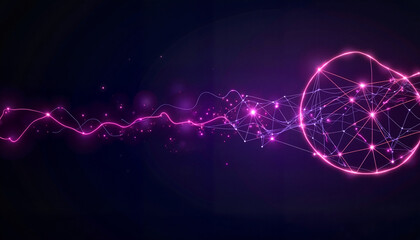 Fototapete - Abstract purple digital wave with connected dots on dark background  