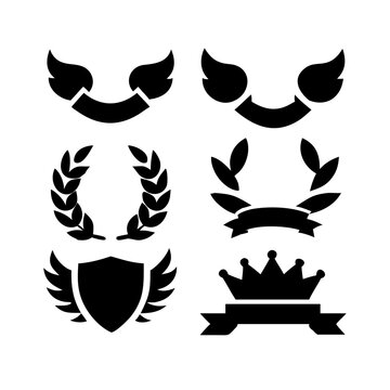Vintage educational coat of arms set with university college and academy elements isolated vector illustration. Laurel wreaths, shields, ribbons illustration for awards,badges, and branding designs
