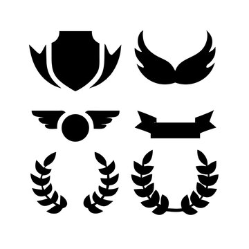 Vintage educational coat of arms set with university college and academy elements isolated vector illustration. Laurel wreaths, shields, ribbons illustration for awards,badges, and branding designs
