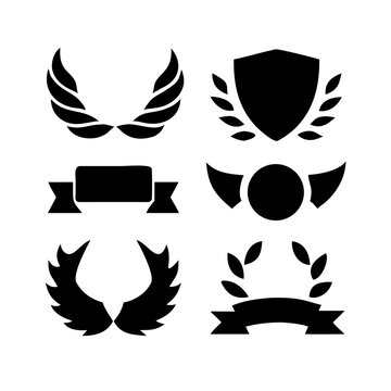 Vintage educational coat of arms set with university college and academy elements isolated vector illustration. Laurel wreaths, shields, ribbons illustration for awards,badges, and branding designs
