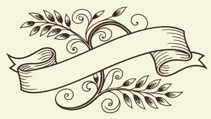 Poster - Elegant Vintage Ribbon Banner with Decorative Floral Accents Invitation Design