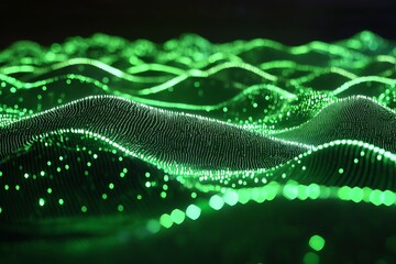 Poster - Rolling electronic hills of glowing green PCB pathways and cobalt solder points in a silent grid