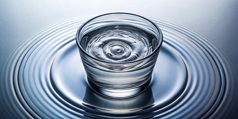 Poster - A clear glass filled with water sits on a reflective surface, creating gentle ripples. The serene environment highlights the tranquility of the water's movement and reflections