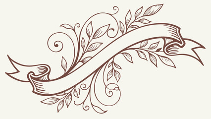 Poster - Vintage Ribbon Banner with Botanical Flourishes and Elegant Decorative Frame Art