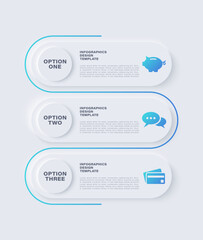 Poster - Neumorphism circular infographic elements. Three steps vertical infographic layout with business icons