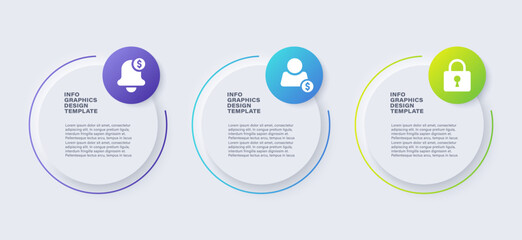 Poster - Neumorphism circles infographic template with business icons. Three steps infographic layout for presentation slides