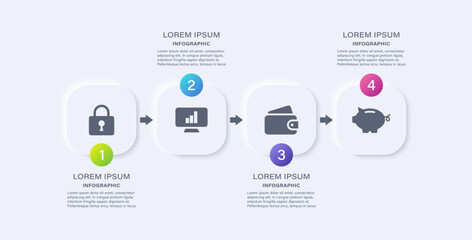 Poster - Neumorphism minimalist clean infographic template. Four steps or options infographic layout with icons