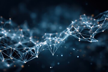 Fototapete - Abstract polygonal structure with glowing nodes on a dark blue background. Good for illustrating tech, science, data, or futuristic concepts.