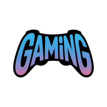 Gaming controller graphic with vibrant colors highlighting the word gaming in a playful design