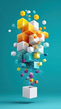 Colorful Cubes Abstract 3D Geometric Design Teal Background