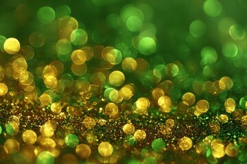 Poster - Abstract green and gold bokeh lights glow with soft, blurry effect. Use as background, for St. Patrick's Day or luxurious design element.