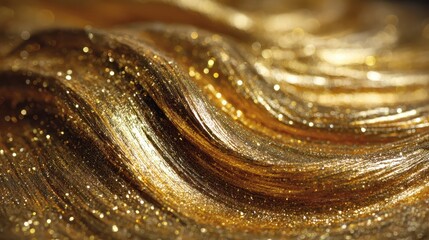 Poster - Abstract, shimmering golden waves background with sparkling bokeh lights. Use for festive designs, luxurious textures, or elegant presentations.