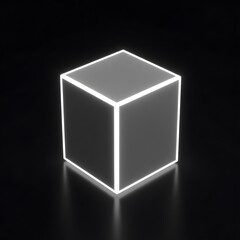 Poster - A cube outlined with white light against a dark background creates a visually striking minimalist image.
