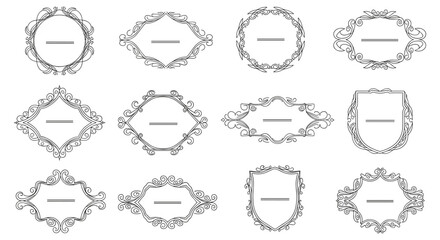 Poster - A diverse set of elegant vintage-style decorative frames and ornate borders, perfect for sophisticated labels, invitations, or design elements, isolated on white.
