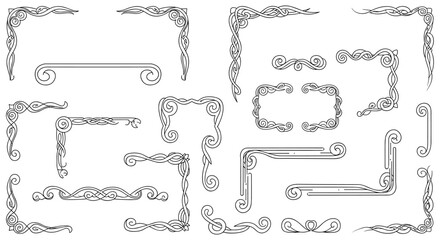 Poster - A collection of elegant and ornate vintage-style decorative borders, frames, and corners with swirling patterns, isolated on a white background.