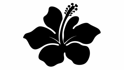 Wall Mural - Silhouette of a hibiscus flower with detailed stamen and petals in a black and white illustration style