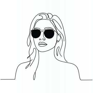 Woman Face One Line Single  continuous Line Art