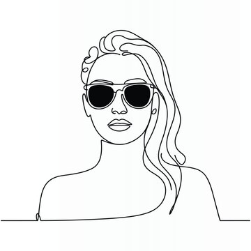 Woman Face One Line Single  continuous Line Art