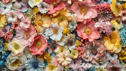 Poster - A bouquet of colorful flowers placed on a wooden or glass table, perfect for a still life photography or as a background image