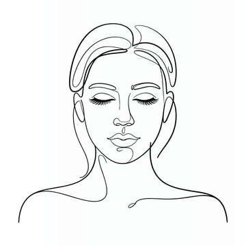 Woman Face One Line Single  continuous Line Art