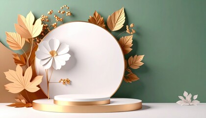 Poster - Elegant floral arrangement display modern interior digital art minimalistic space side view aesthetic design concept