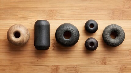 Poster - Assorted ceramic objects on a wooden surface.