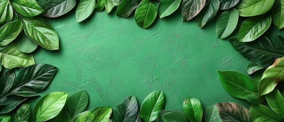 Wall Mural - Green leaves border on textured surface