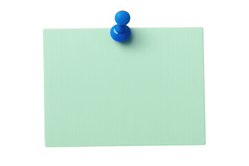 Aufkleber - Blank light green sticky note pinned by blue pushpin against transparent surface