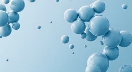 Leinwandbilder - A cluster of light blue, glossy spheres floating and overlapping against a soft, gradient blue background, creating a sense of depth and movement.