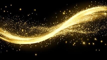 Poster - Elegant golden wave with sparkling glitter particles on a dark background