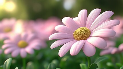 Wall Mural - Pink daisy field, vibrant