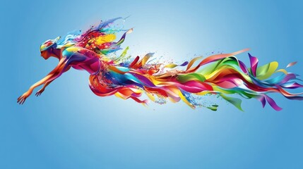 Poster - Abstract figure dives into a splash of vibrant colors for a fresh start