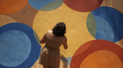 Poster - Colorful circular design on a painted wall.